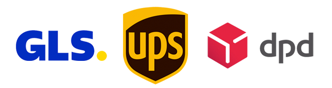 Logos der Paketdienstleister UPS, GLS und DPD